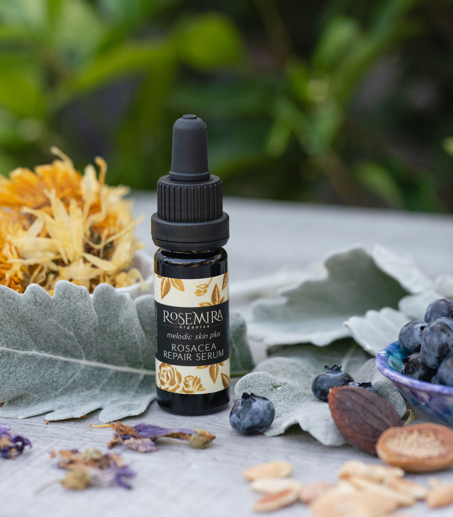 Melodic Skin Plus Rosacea Recovery Serum with blueberries, almonds, sage, and dried calendulas 