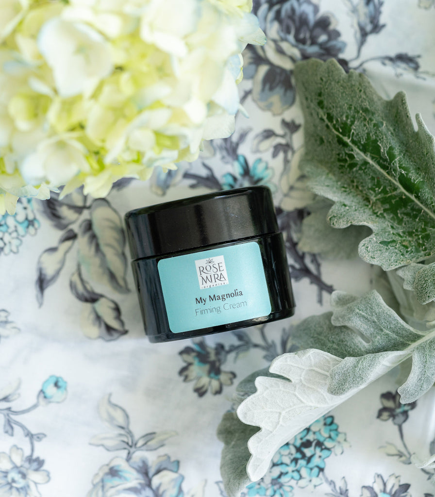 My Magnolia Firming Cream with hydrangea and sage leaves