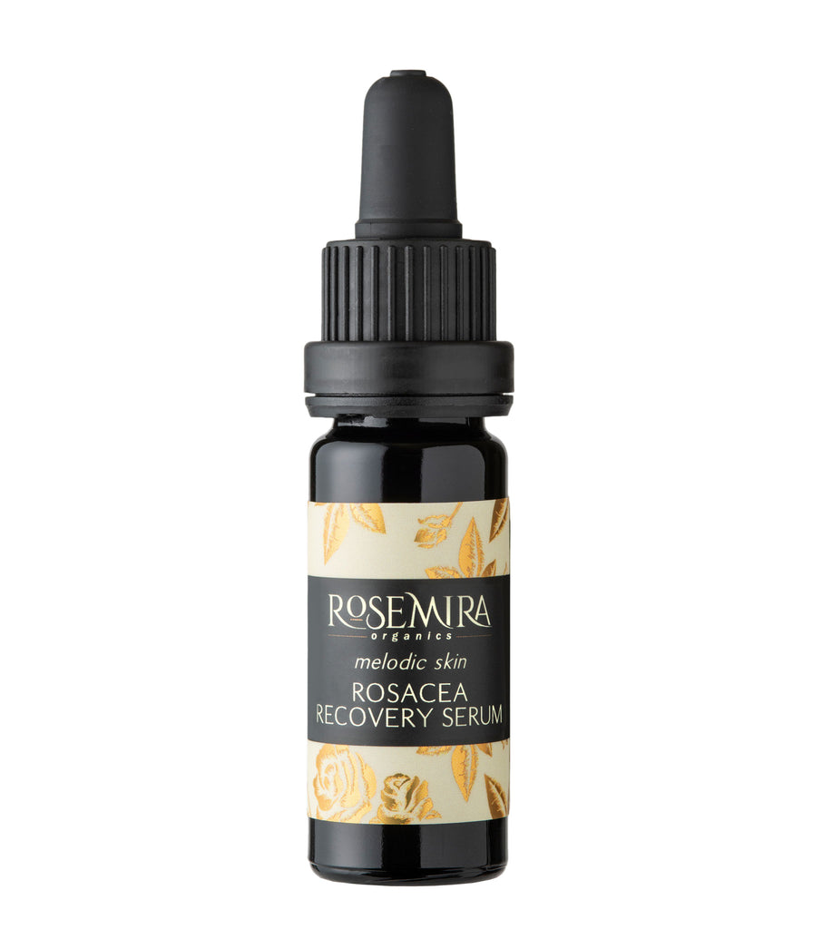 Melodic Skin Rosacea Recovery Serum in black bottle on white