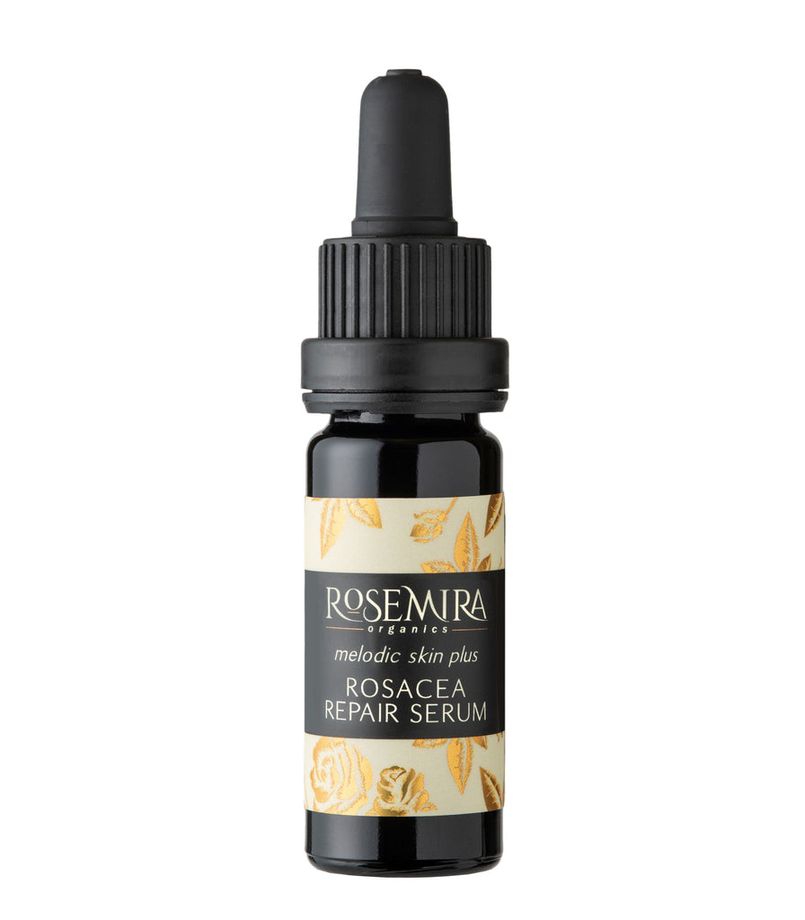 Melodic Skin Plus Rosacea Recovery Serum in black miron glass on white