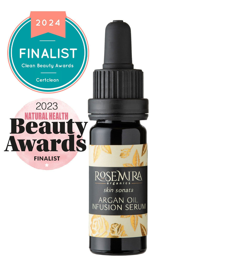 Organic Argain Oil Serum with Beauty Awards winner graphics.