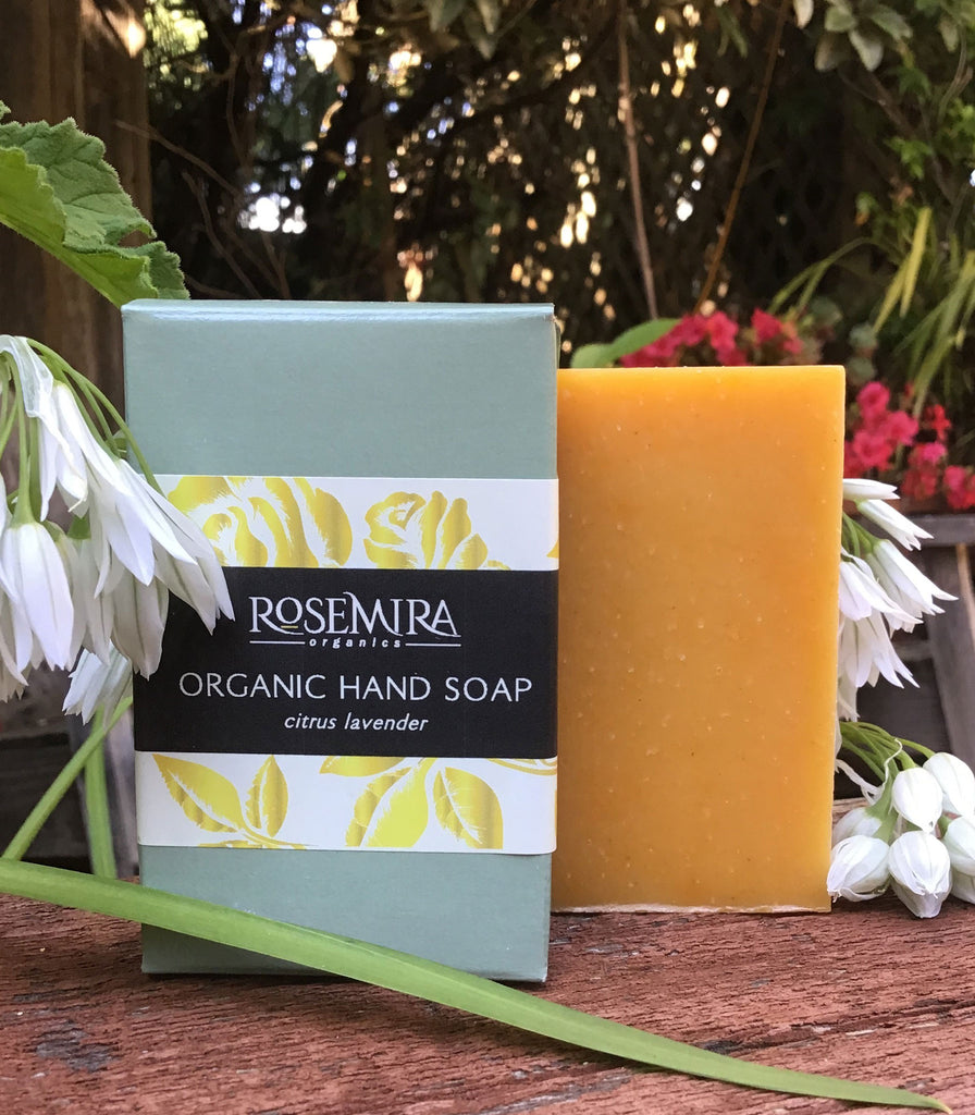 Citrus Lavender Organic Hand Soap bar with flowers