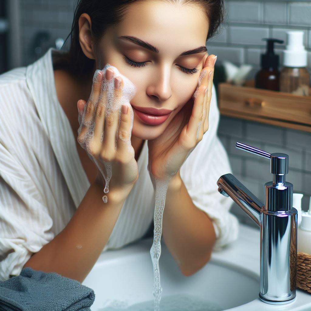 Applying Rosemira Skincare cleanser for effective skincare routine
