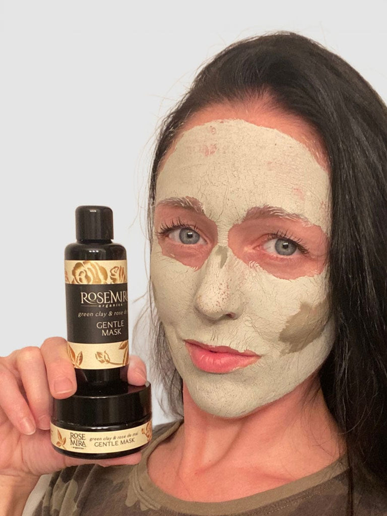 Applying Rosemira Skincare Green Clay Rose de Mai Gentle Mask
