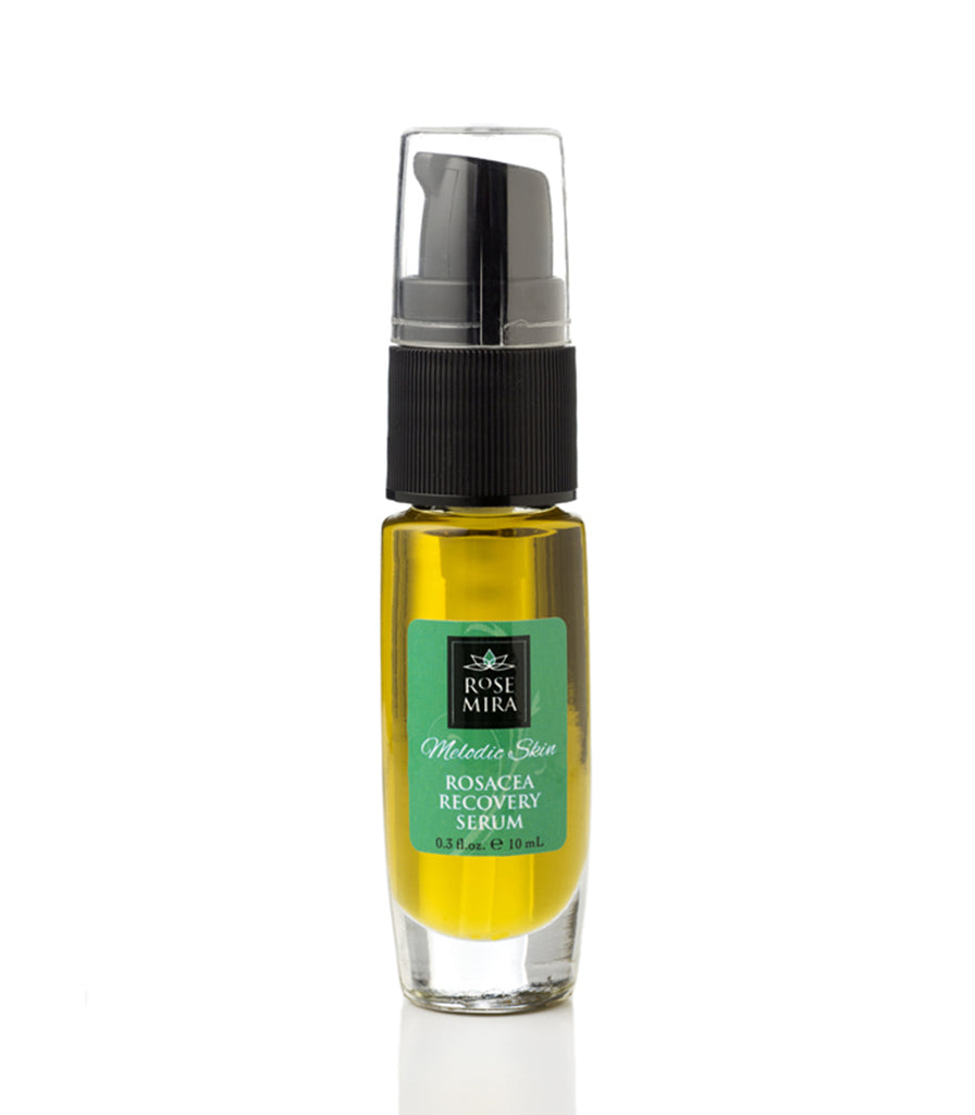 Melodic Skin Rosacea Recovery Serum in a clear bottle.