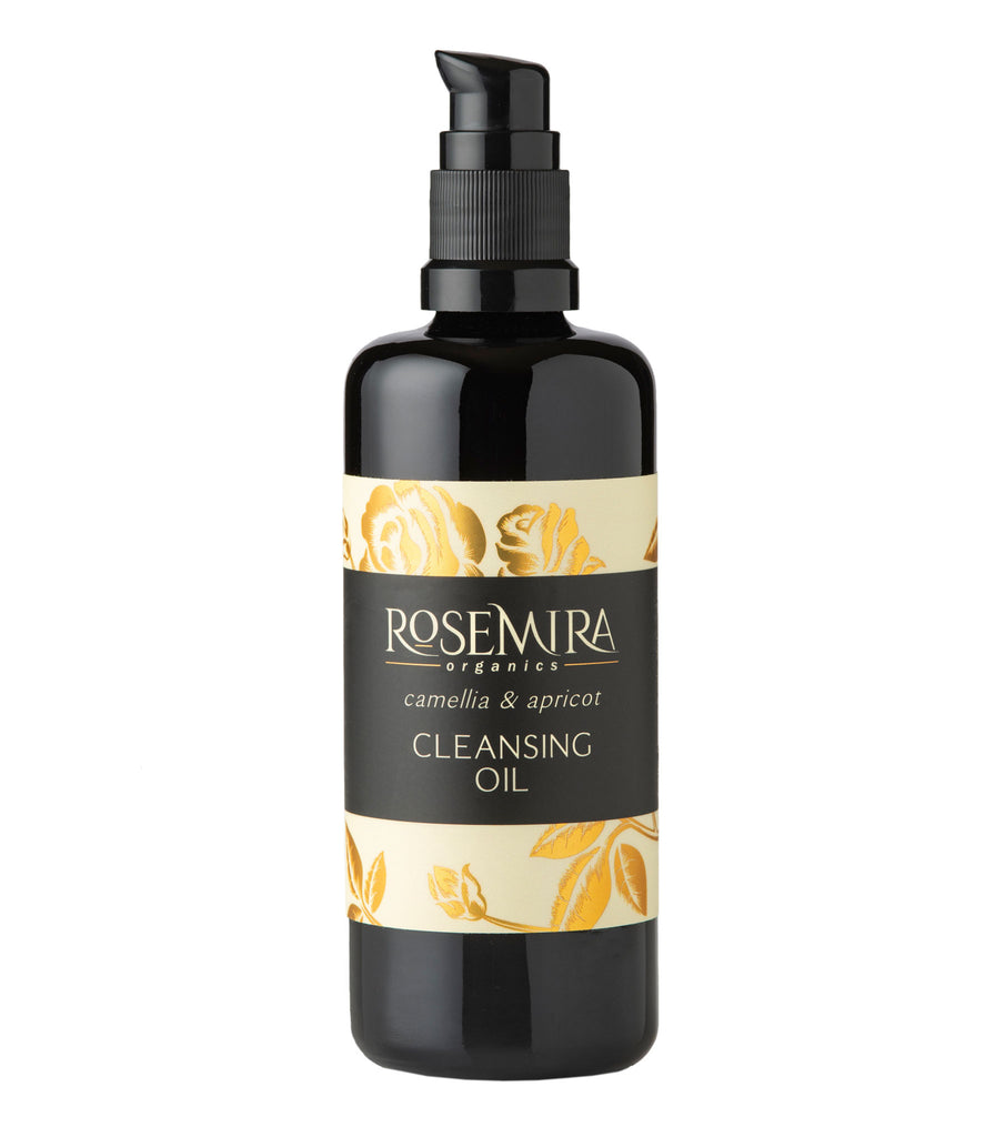 Camellia and Apricot Cleansing Oil in black bottle