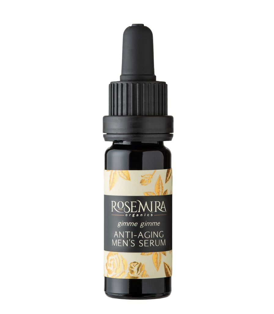 Gimme Gimme Anti-Aging Men's Serum in black bottle on white