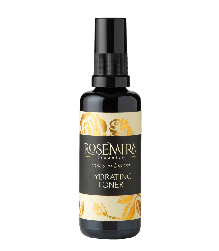 Roses in Bloom Hydrating Toner in miron glass on white background